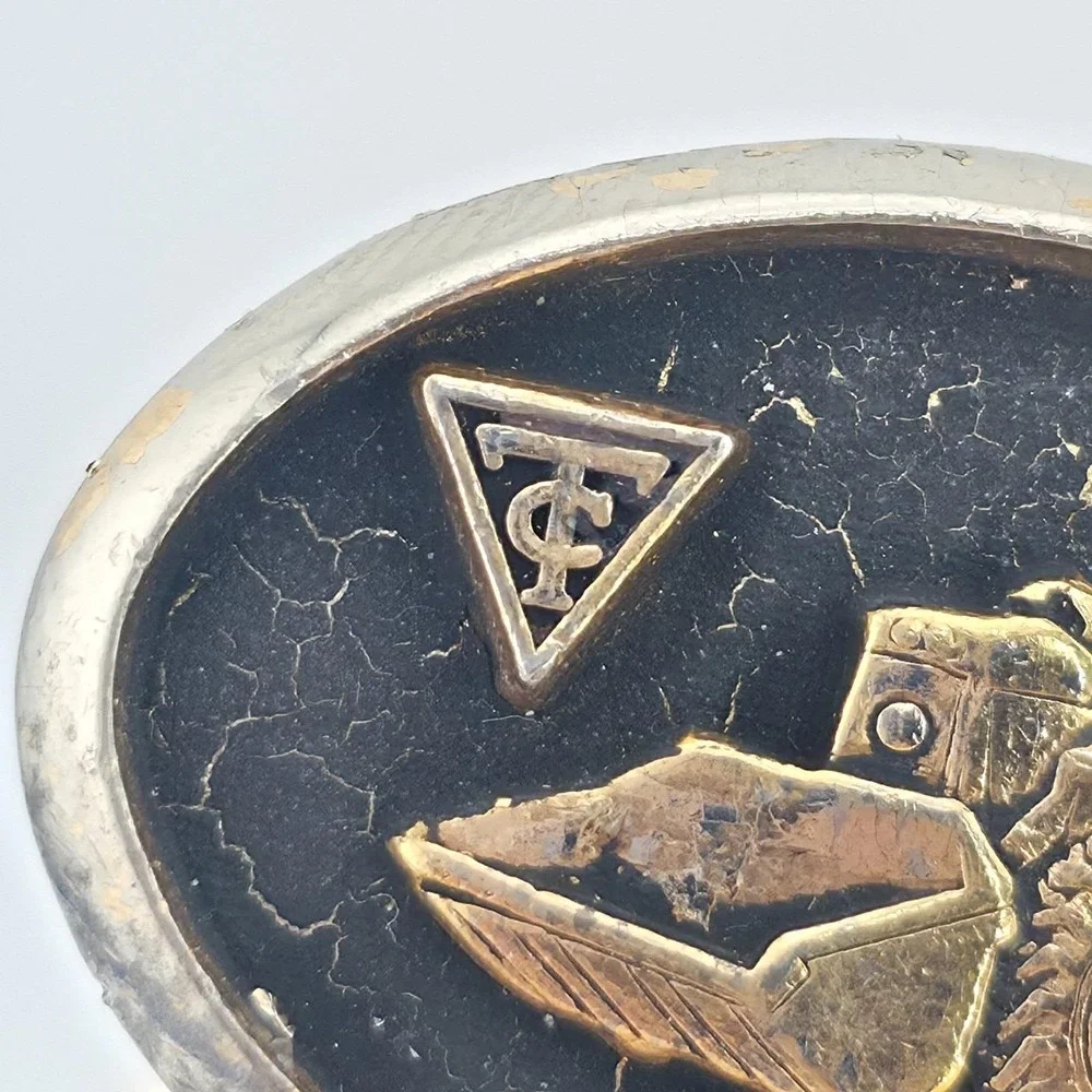 Vtg TRACTOMOTIVE CORP. Tie Clip Cufflink Set Bulldozer Black Enamel Gold Tone